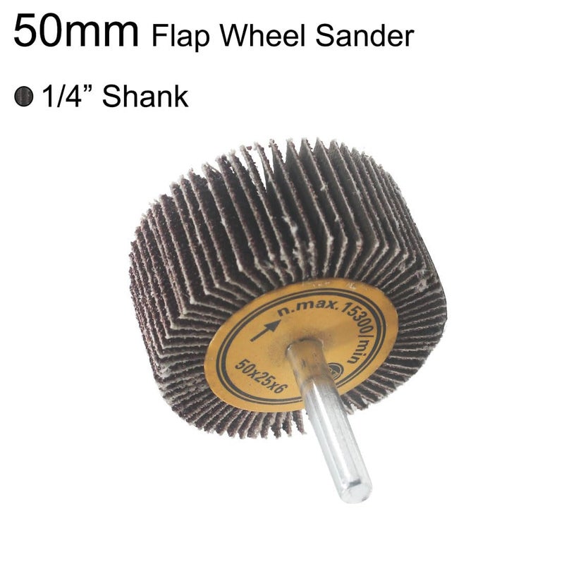 JUNLIXN 10 Pcs 50mm Flap Wheels, 1/4'' Shank 80 Grit Aluminum Oxide Grain Mounted Flap Sanding Wheel for Drill, Grinder, Rotary Tools - Image 2